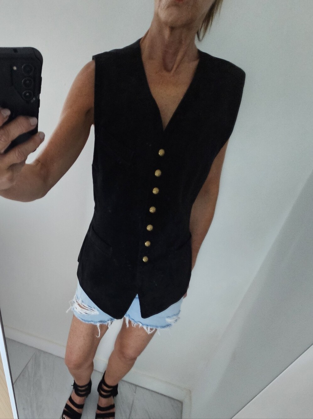 Georges Rech Vintage Black Suede With Engraved Gold Buttons Slim Vest - Picture 10 of 12